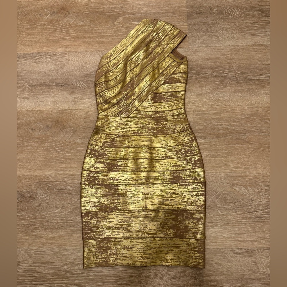 Elegant Gold and Brown One-Shoulder Dress